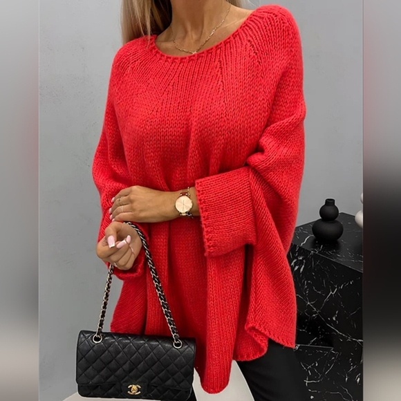 Aspen Batwing Knit Sweater - Red - Picture 5 of 6